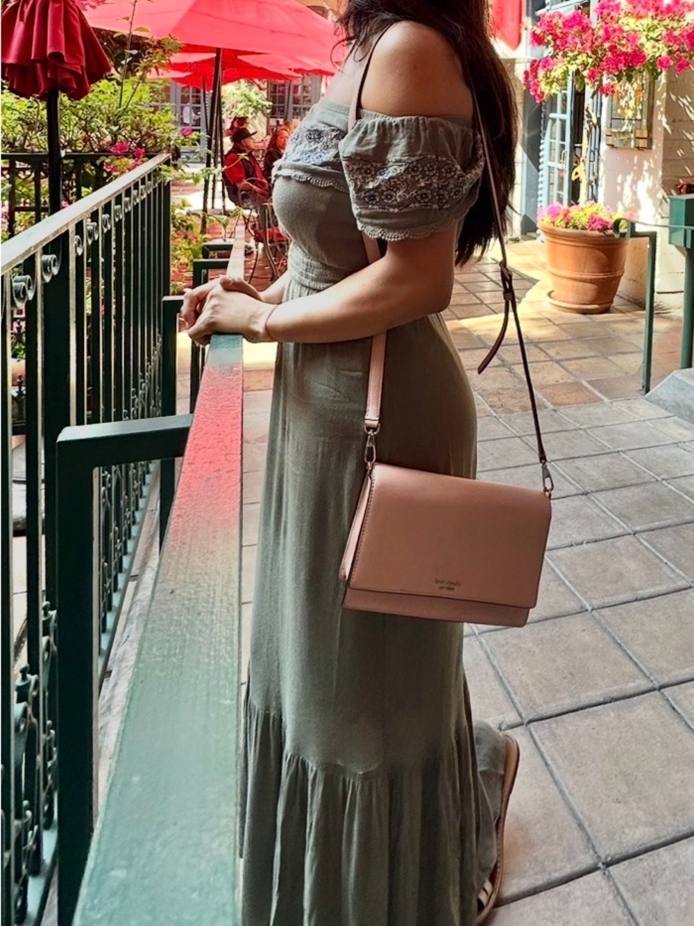 Off-Shoulder Olive Spanish Maxi Dress with Embroidered Ruffle